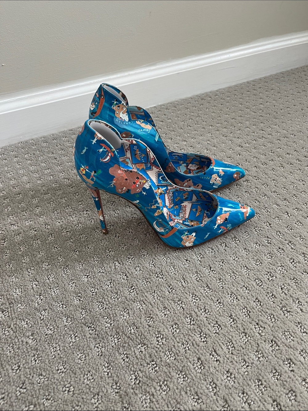 Christian Louboutin Teal Blue Printed Pointed-Toe Stiletto